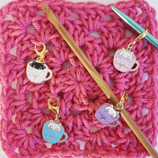 Cat In A Tea Cup Stitch Markers