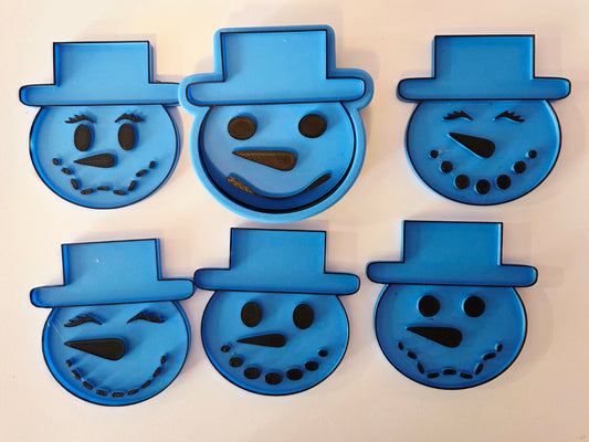 Snowman Face Cookie Cutter & 6 Stamp Set - Dough Biscuit Cutters 3D Printed