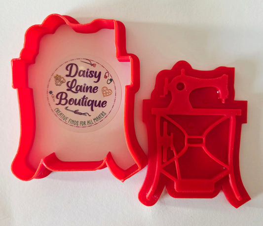 Treadle Sewing Machine Singer White Cookie Cutter & Stamp Set - Dough Biscuit Cutters 3D Printed
