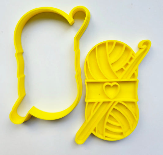Yarn Skein and Crochet Hook Cookie Cutter & Stamp Set - Dough Biscuit Cutters 3D Printed