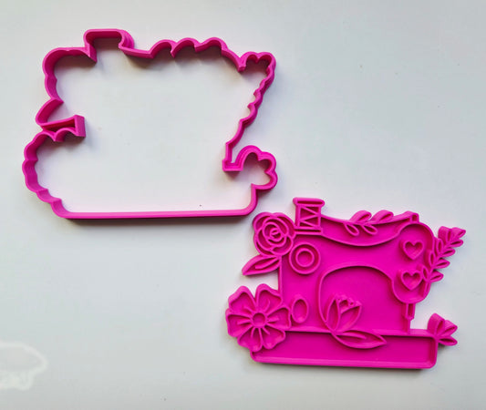 Fancy Sewing Machine Floral Cookie Cutter & Stamp Set - Dough Biscuit Cutters 3D Printed