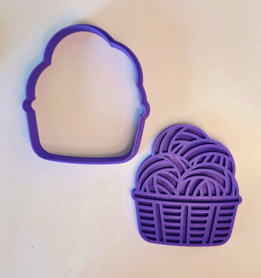 Yarn Basket Crochet Knit Cookie Cutter & Stamp Set - Dough Biscuit Cutters 3D Printed