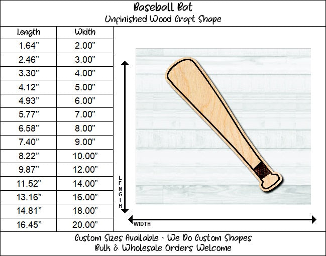 Baseball Bat Bats Unfinished Wood Shape Blank Laser Engraved Cut Out Woodcraft Craft Supply