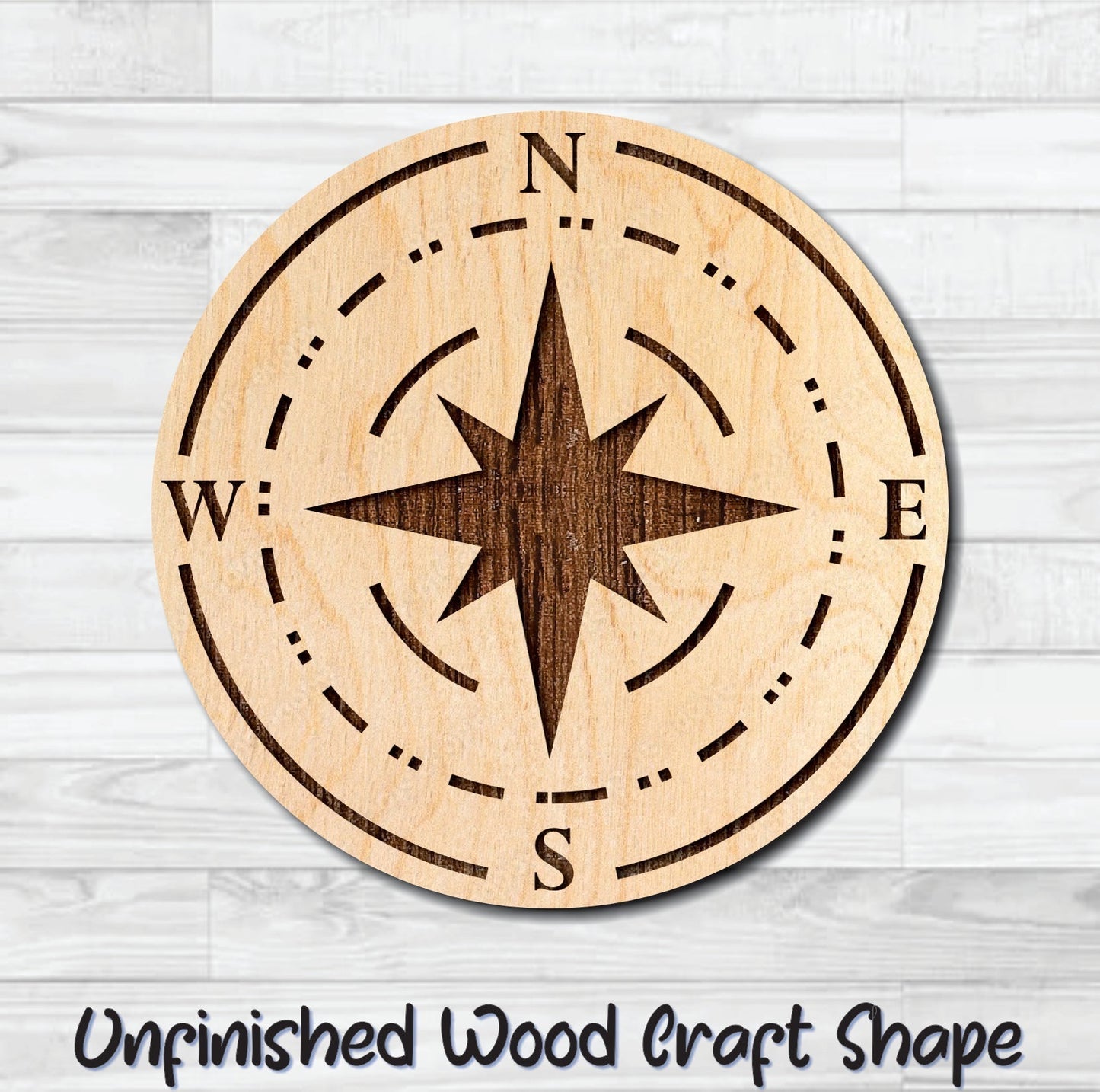 Compass Nautical 7 Unfinished Wood Shape Blank Laser Engraved Cut Out Woodcraft Craft Supply