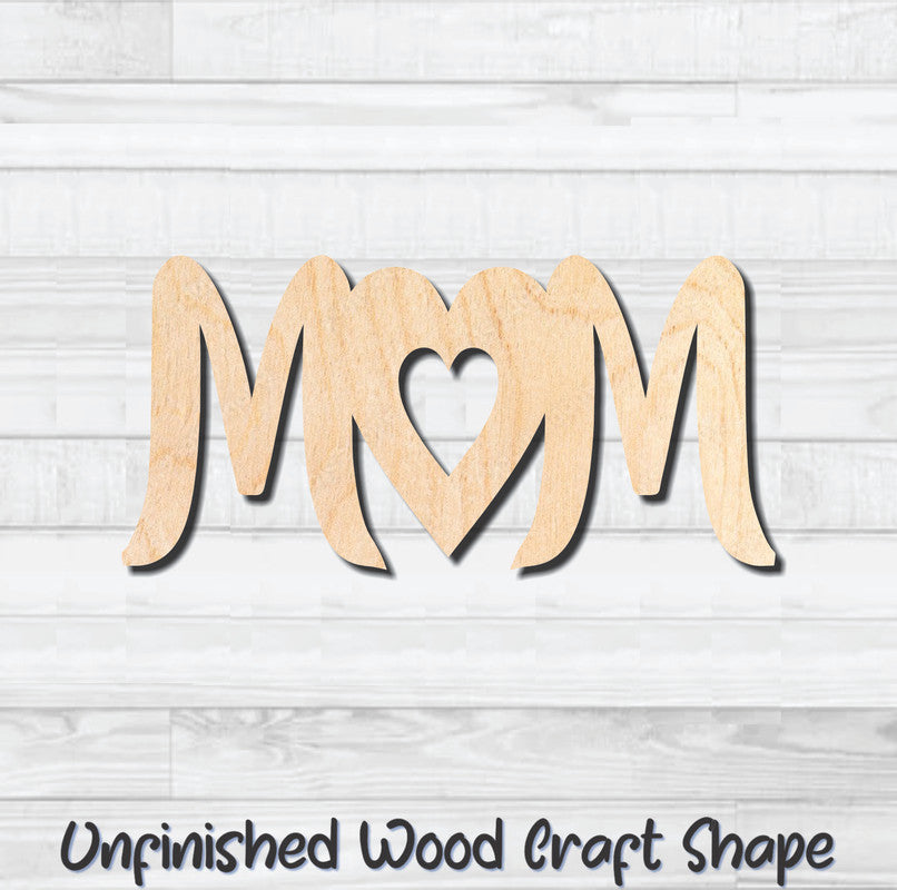 Mom Word Heart Unfinished Wood Shape Blank Laser Engraved Cutout Woodcraft Craft Supply