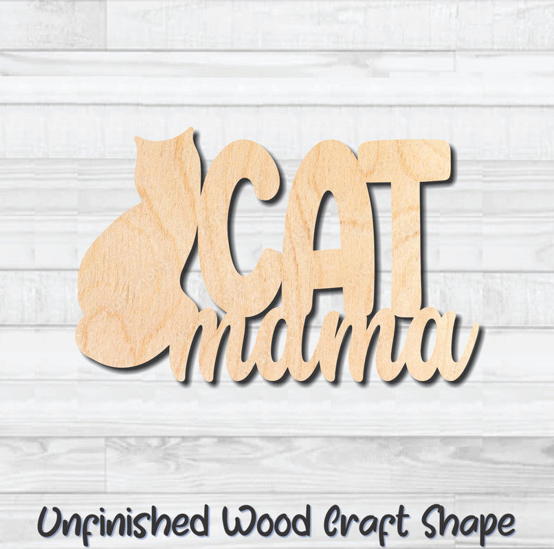 Cat Mom Unfinished Wood Shape Blank Laser Engraved Cutout Woodcraft Craft Supply