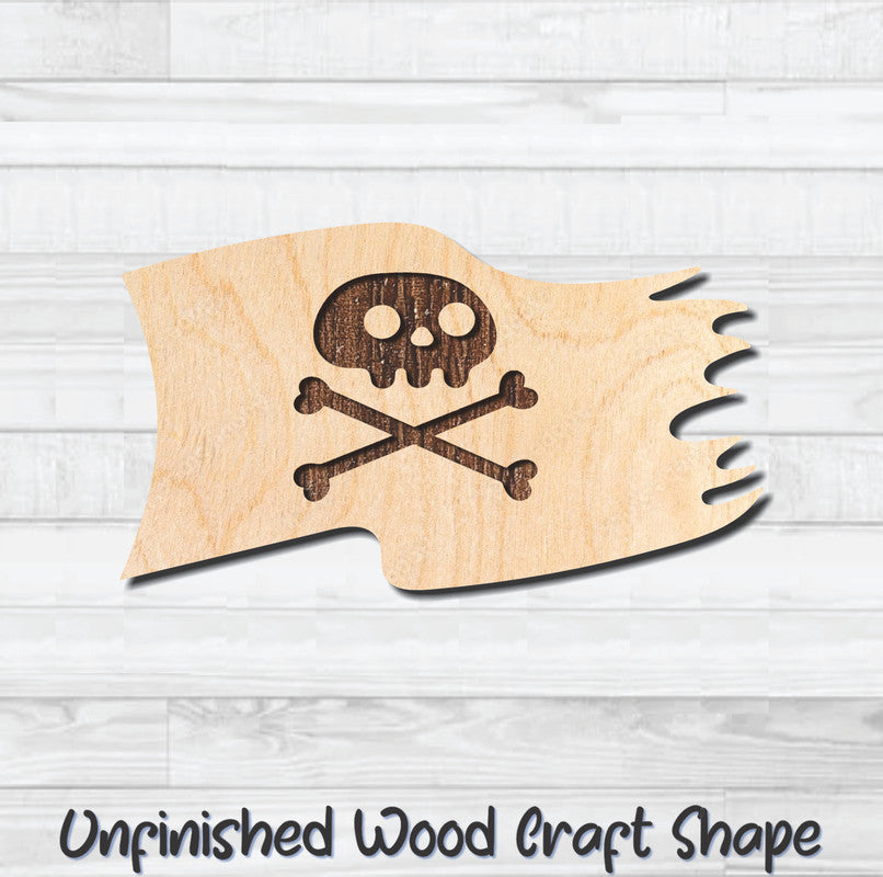 Pirate Flag 1 Unfinished Wood Shape Blank Laser Engraved Cutout Woodcraft Craft Supply