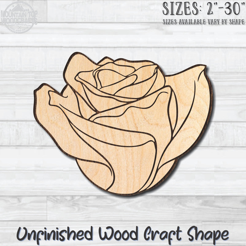 Rose Bloom 1 Unfinished Wood Shape Blank Laser Engraved Cutout Woodcraft Craft Supply