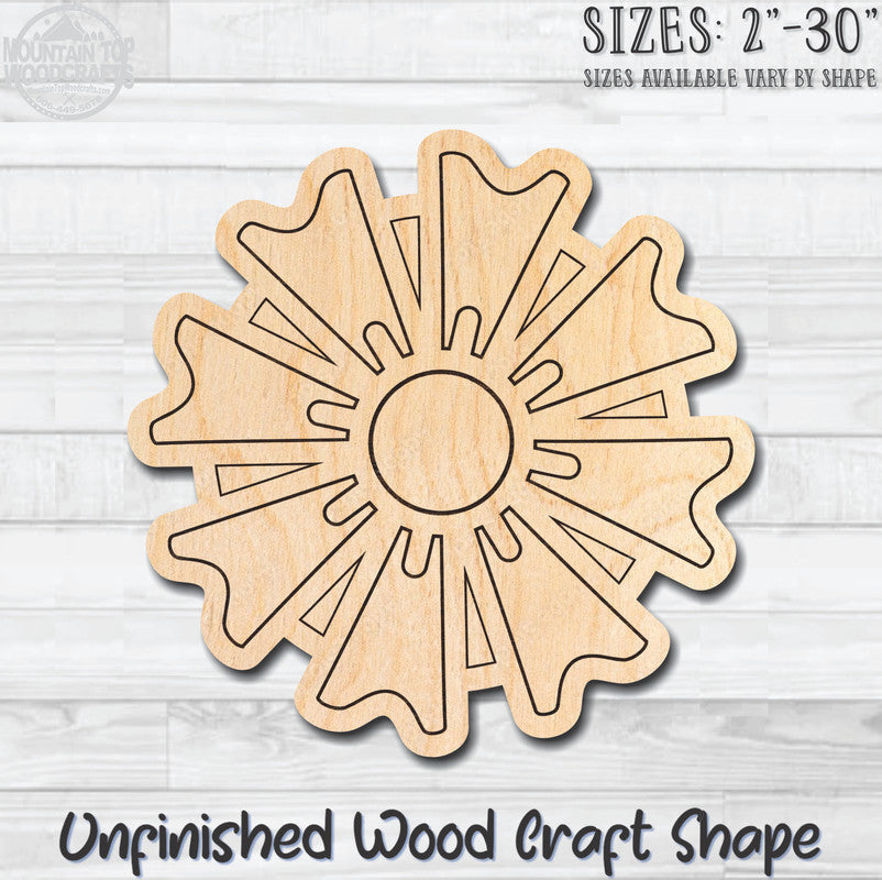 Flower Detailed 5 Unfinished Wood Shape Blank Laser Engraved Cutout Woodcraft Craft Supply