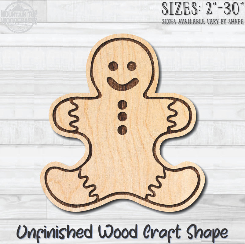 Gingerbread Man 3 Christmas Unfinished Wood Shape Blank Laser Engraved Cutout Woodcraft Craft Supply