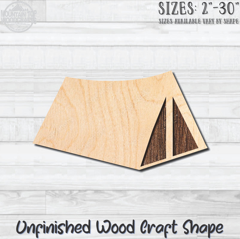 Tent 2 Camping Unfinished Wood Shape Blank Laser Engraved Cutout Woodcraft Craft Supply