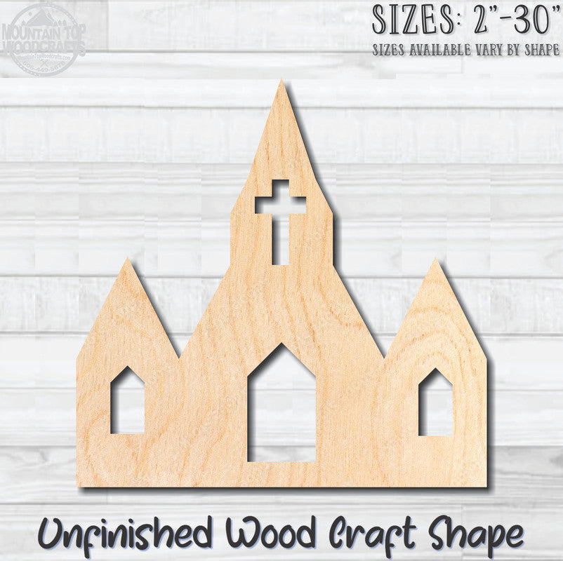 Church 2 Unfinished Wood Shape Blank Laser Engraved Cutout Woodcraft Craft Supply