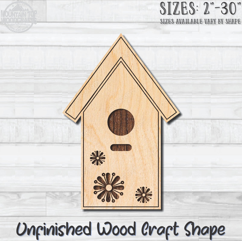 Birdhouse Detailed 3 Unfinished Wood Shape Blank Laser Engraved Cutout Woodcraft Craft Supply