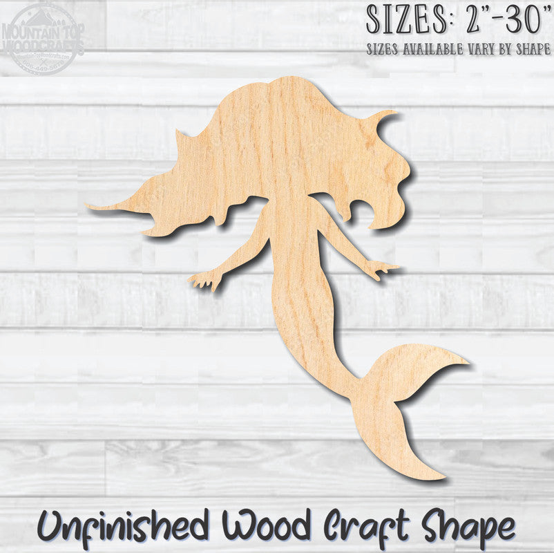Mermaid 1 Unfinished Wood Shape Blank Laser Engraved Cutout Woodcraft Craft Supply