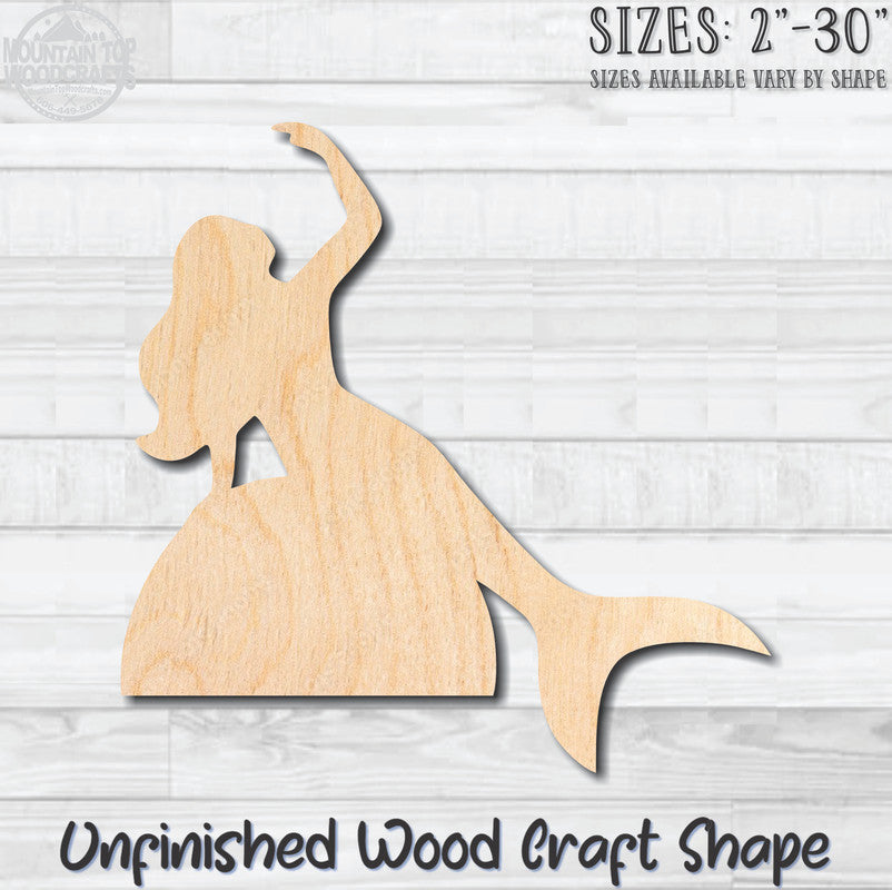 Mermaid 3 Unfinished Wood Shape Blank Laser Engraved Cutout Woodcraft Craft Supply