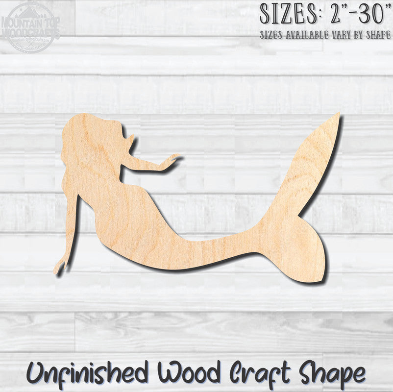 Mermaid 2 Unfinished Wood Shape Blank Laser Engraved Cutout Woodcraft Craft Supply