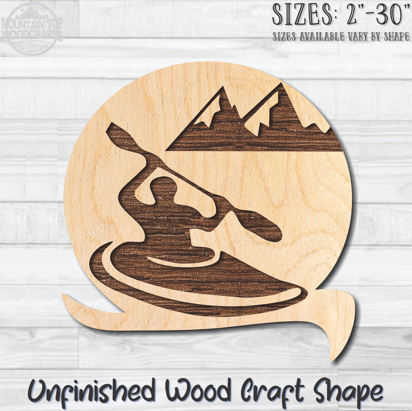 Kayak Scene Emblem Nautical Unfinished Wood Shape Blank Laser Engraved Cutout Woodcraft Craft Supply