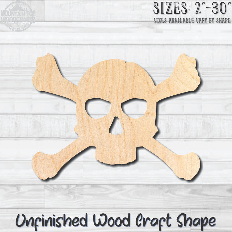 Skull & Crossbones 1 Unfinished Wood Shape Blank Laser Engraved Cutout Woodcraft Craft Supply
