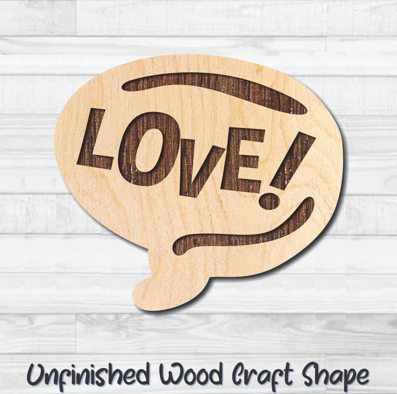 LOVE Chat Bubble Valentine Wording Unfinished Wood Shape Blank Laser Engraved Cutout Woodcraft Craft Supply