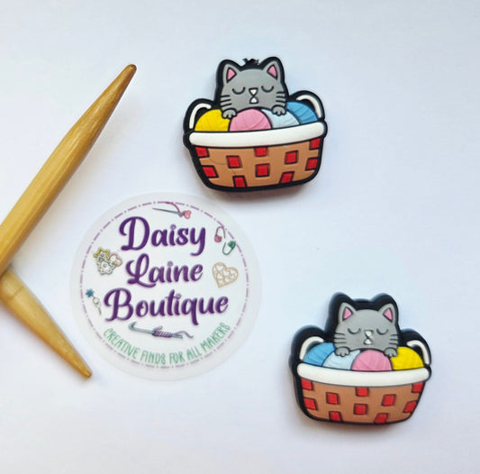 Cat In Yarn Basket Knitting Needle Point Protectors