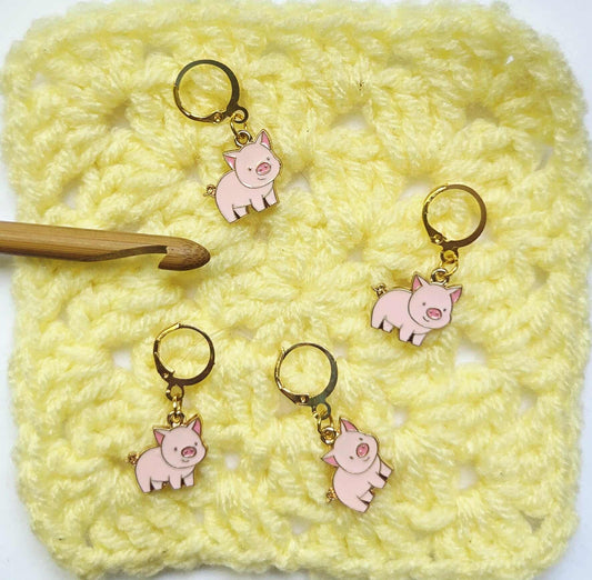 Pig Stitch Markers / Progress Keepers for Amigurumi, Crochet & Knitting - Set of 4