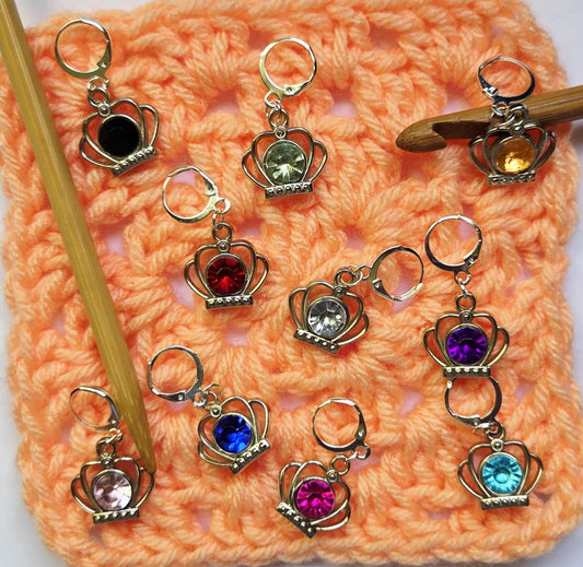 Crown Gem Stitch Markers / Progress Keepers for Amigurumi, Crochet & Knitting - Set of 4