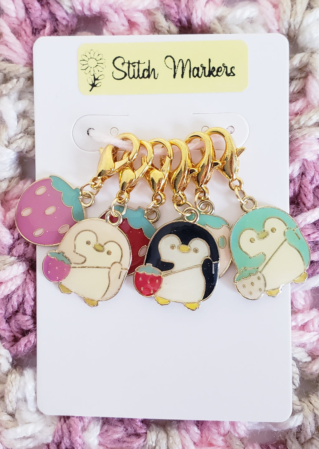 Penguin Strawberry Stitch Markers