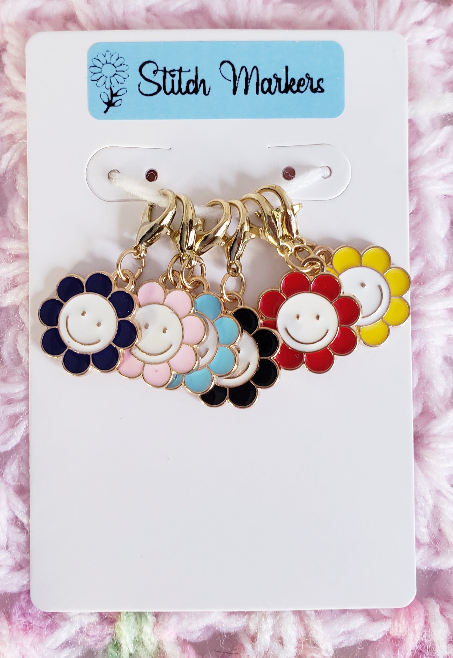 Smiley Face Flowers Stitch Markers