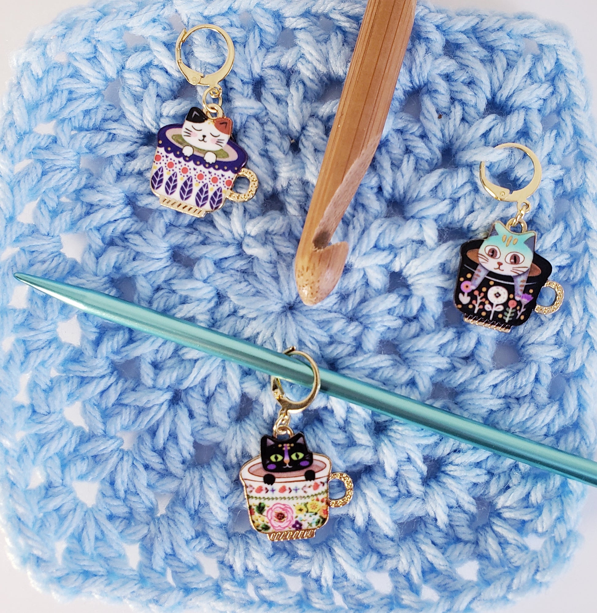 Cat in a Coffee Cup Stitch Markers