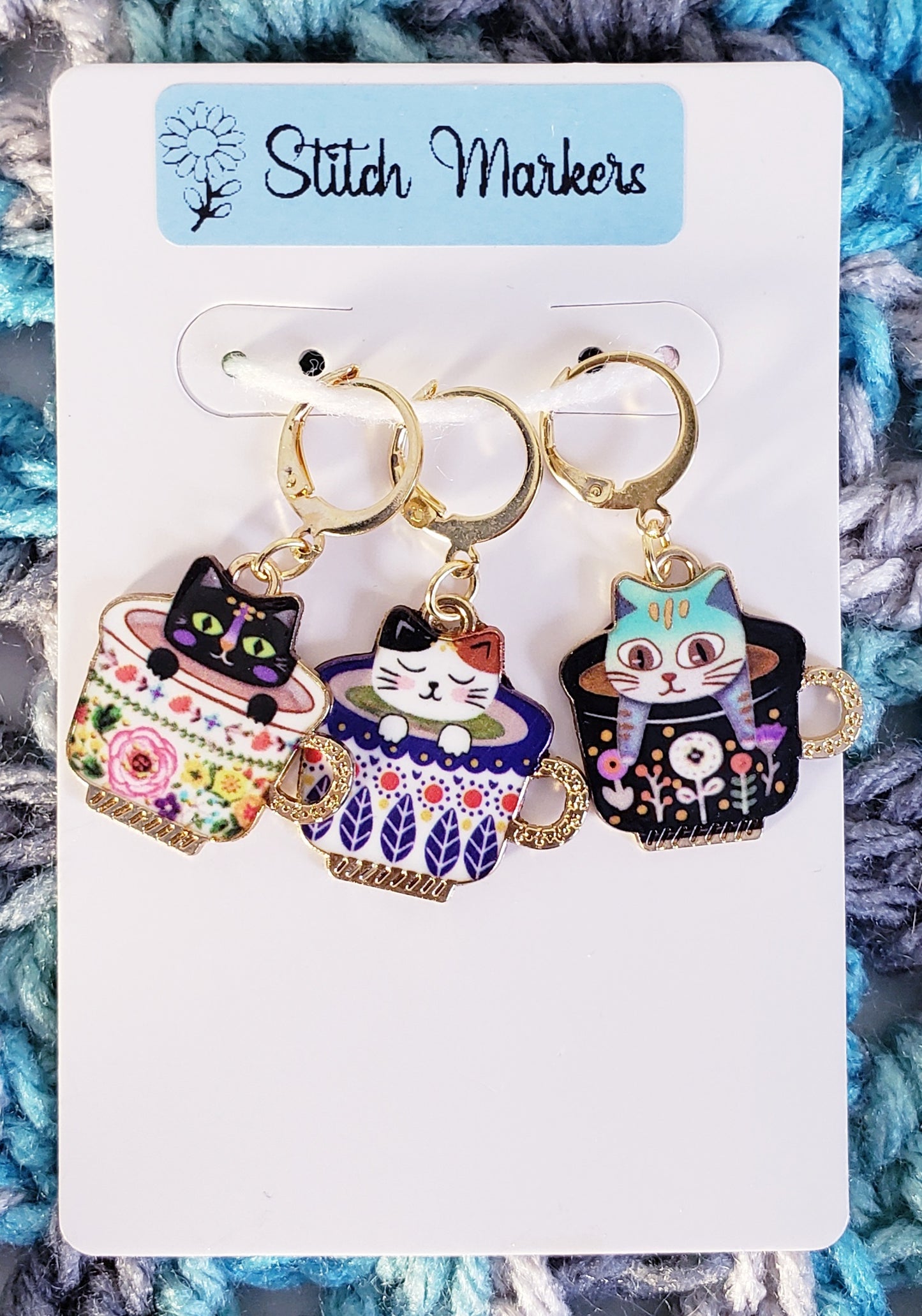 Cat in a Coffee Cup Stitch Markers