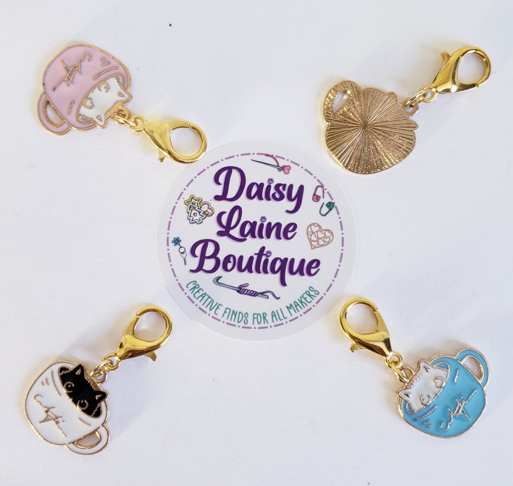 Cat In A Tea Cup Stitch Markers