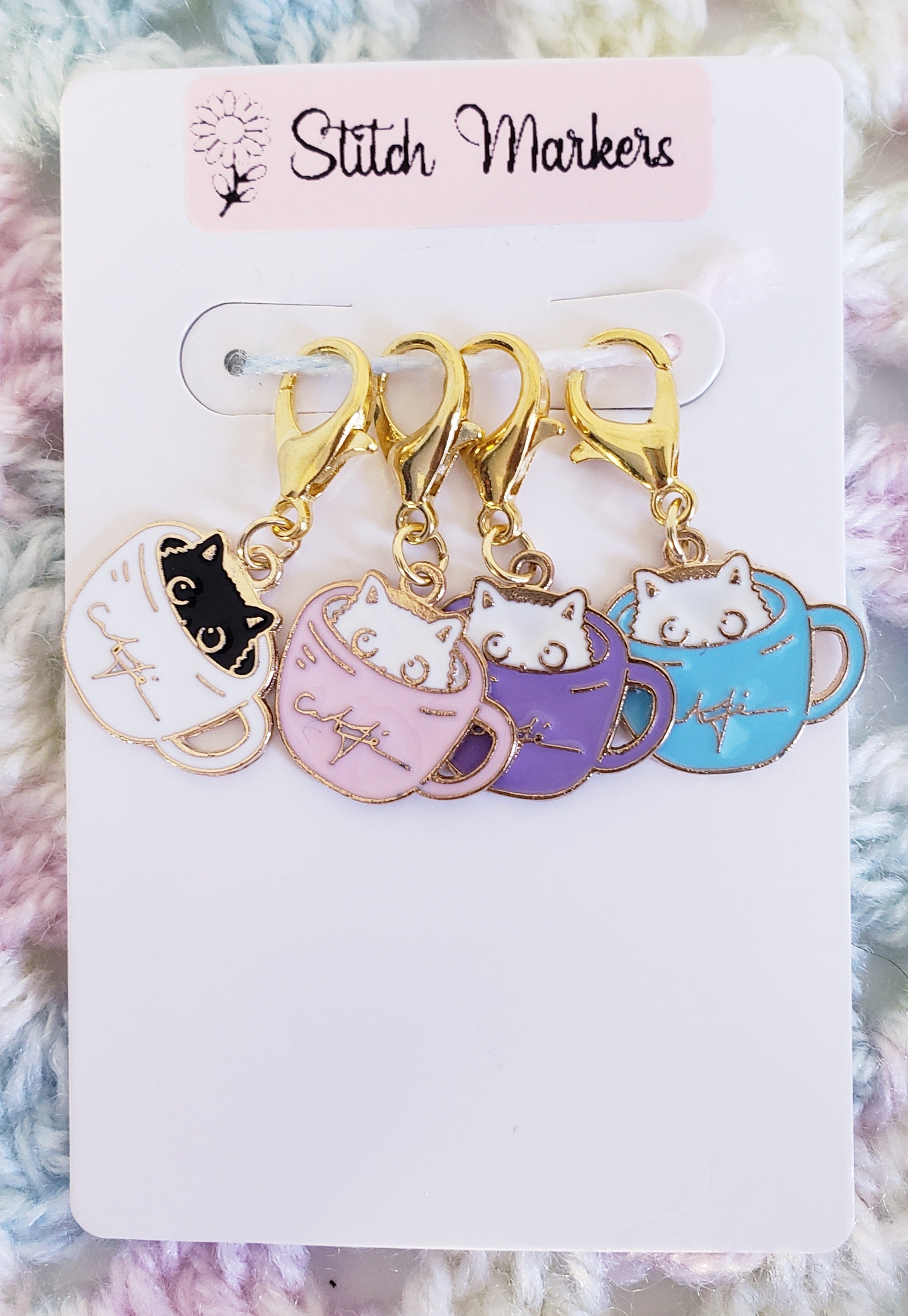 Cat In A Tea Cup Stitch Markers