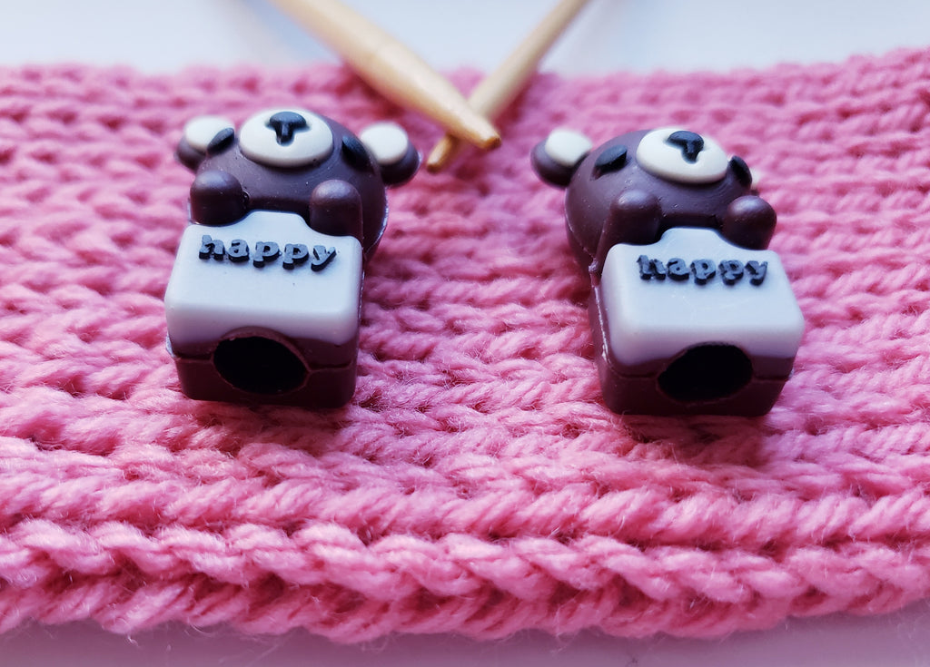 Happy Teddy Bear Knitting Needle Point Protectors