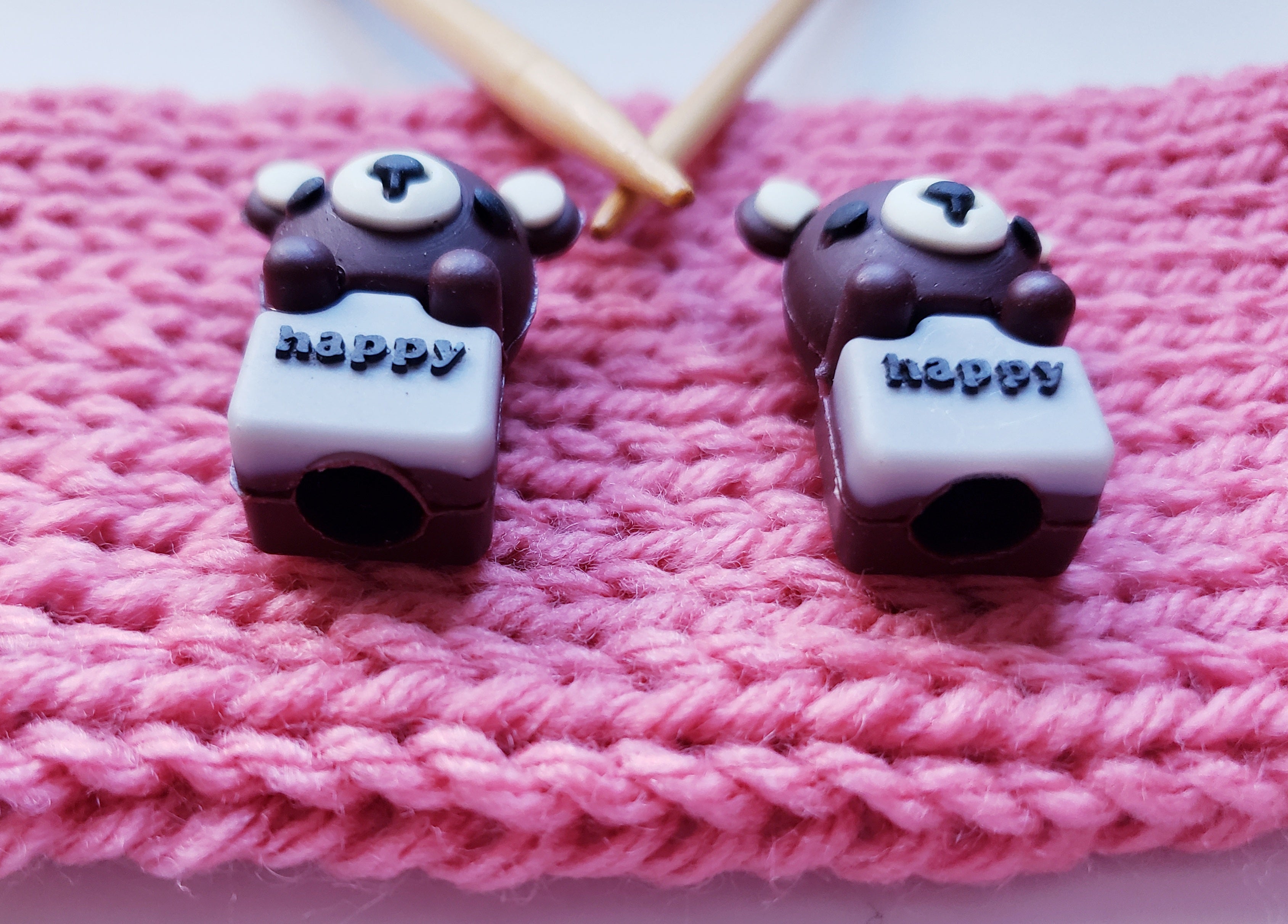 Happy Teddy Bear Knitting Needle Point Protectors