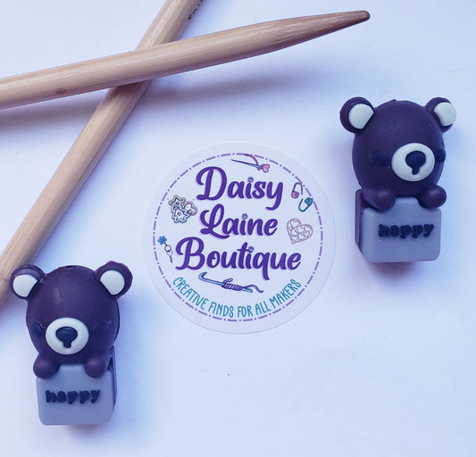 Happy Teddy Bear Knitting Needle Point Protectors