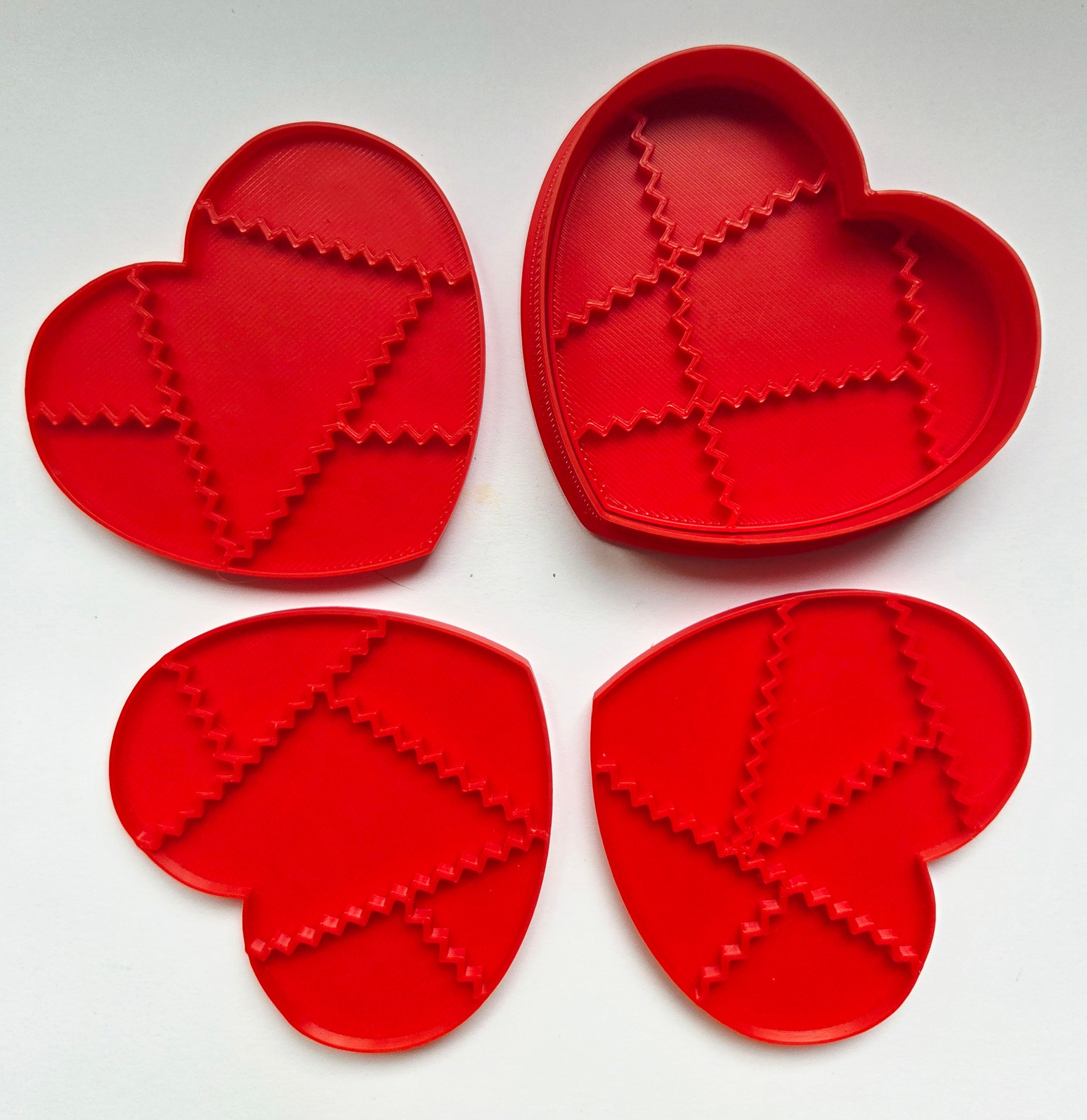 Patchwork Heart 5 Piece Quilt Cookie Cutter & Multi-Stamp Set - Dough Biscuit Cutters 3D Printed