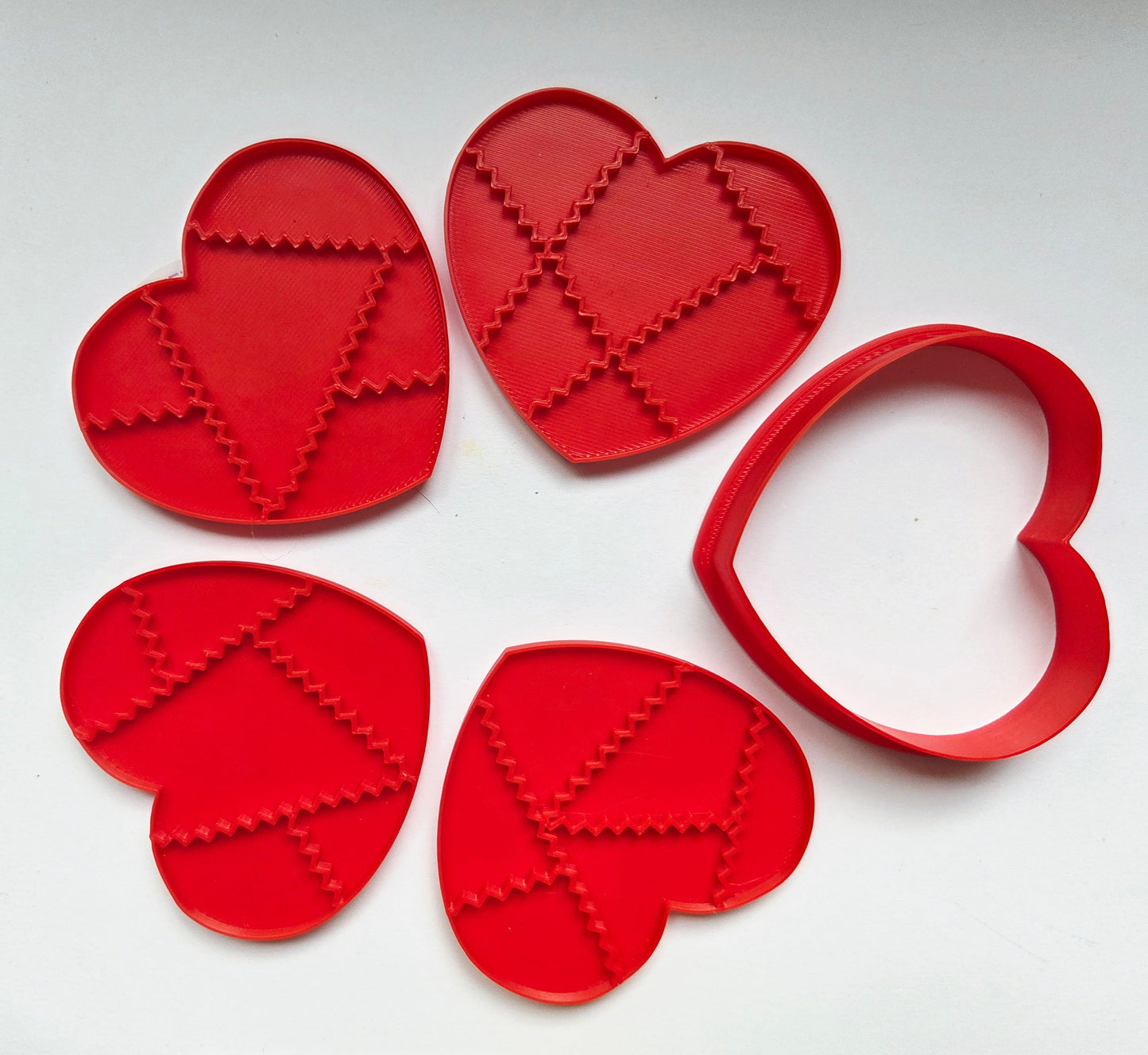 Patchwork Heart 5 Piece Quilt Cookie Cutter & Stamp Set - Dough Biscuit Cutters 3D Printed