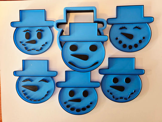 Snowman Face Cookie Cutter & 6 Stamp Set - Dough Biscuit Cutters 3D Printed