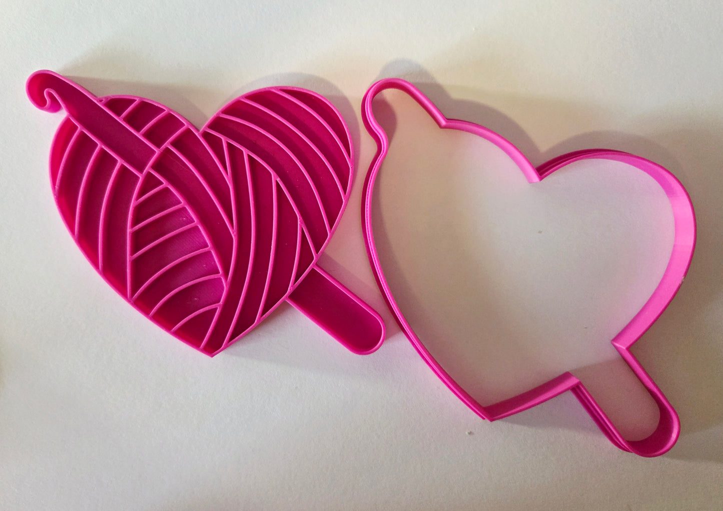 Crochet Hook Heart Cookie Cutter & Stamp Set - Dough Biscuit Cutters 3D Printed