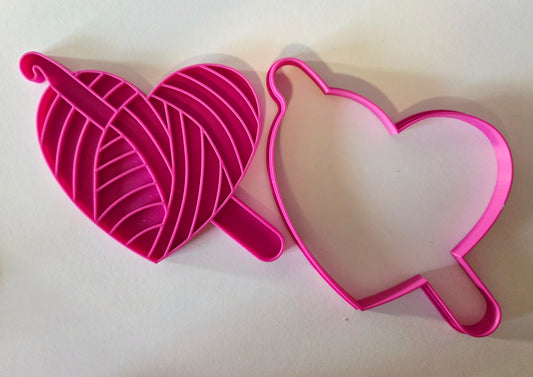 Crochet Hook Heart Cookie Cutter & Stamp Set - Dough Biscuit Cutters 3D Printed