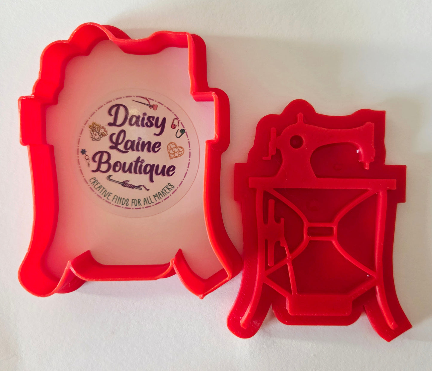 Treadle Sewing Machine Singer White Cookie Cutter & Stamp Set - Dough Biscuit Cutters 3D Printed