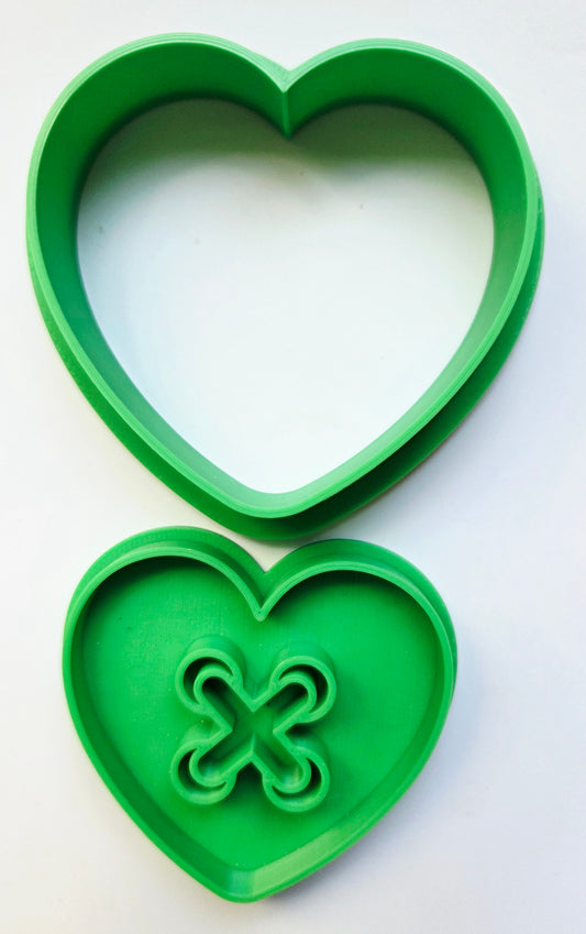 Button Heart Stitch Sewing Cookie Cutter & Stamp Set - Dough Biscuit Cutters 3D Printed