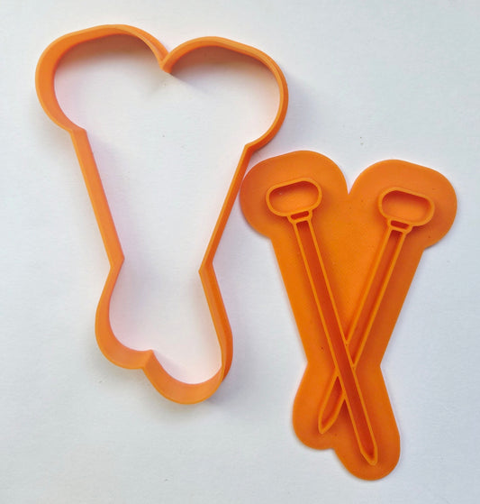 Knitting Needles Knit Cookie Cutter & Stamp Set - Dough Biscuit Cutters 3D Printed