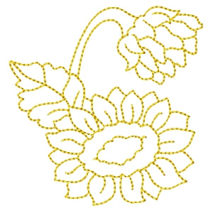 Sunflower Bud Redwork Machine Embroidery Design