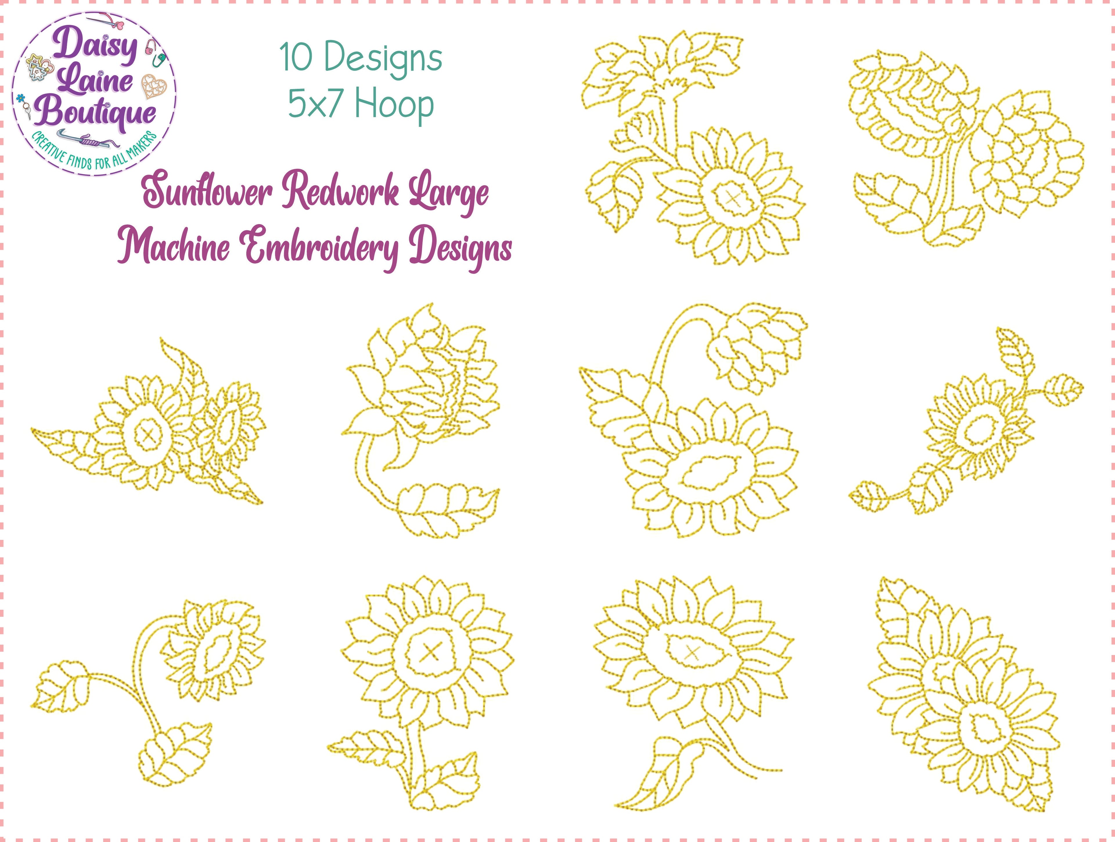 Sunflower Redwork Full Set Machine Embroidery Designs