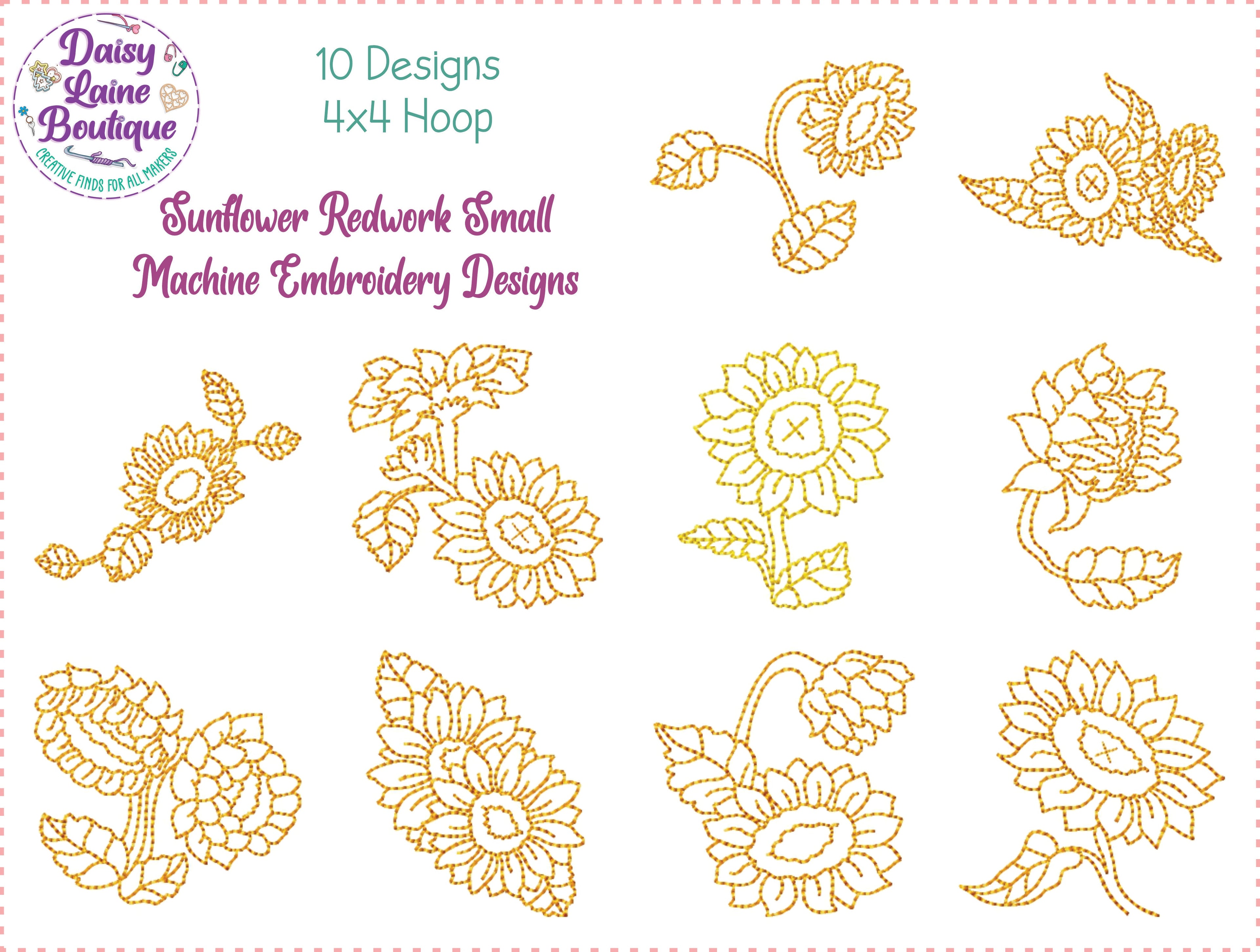 Sunflower Redwork Full Set Machine Embroidery Designs