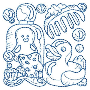 Bath Time For Baby Redwork Machine Embroidery Designs