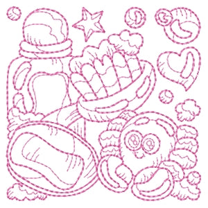 Bath Time Octopus & Brush Redwork Machine Embroidery Designs