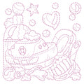 Bath Time Tugboat & Brush Redwork Machine Embroidery Designs