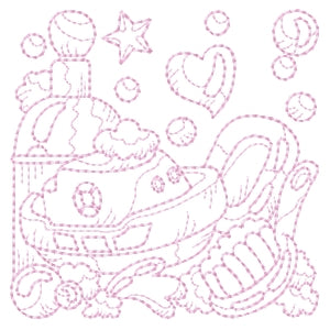 Bath Time Tugboat & Brush Redwork Machine Embroidery Designs